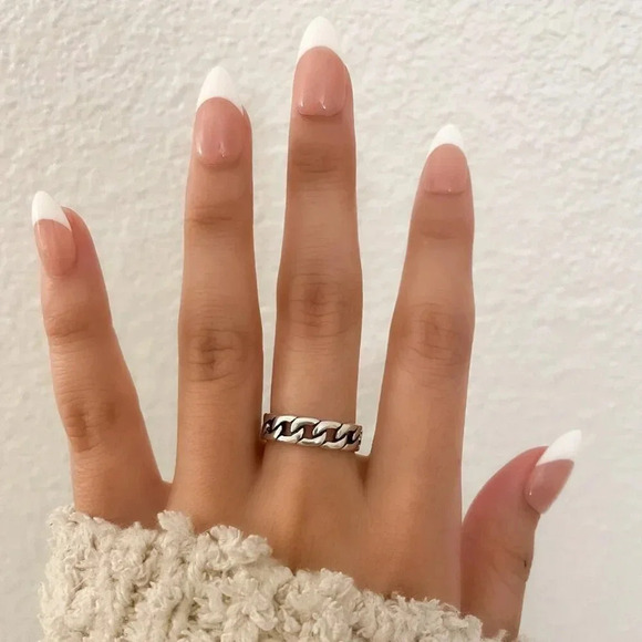 925 Sterling Silver Chunky Chain Link Ring Minimalist Curb Chain Ring - Picture 2 of 7